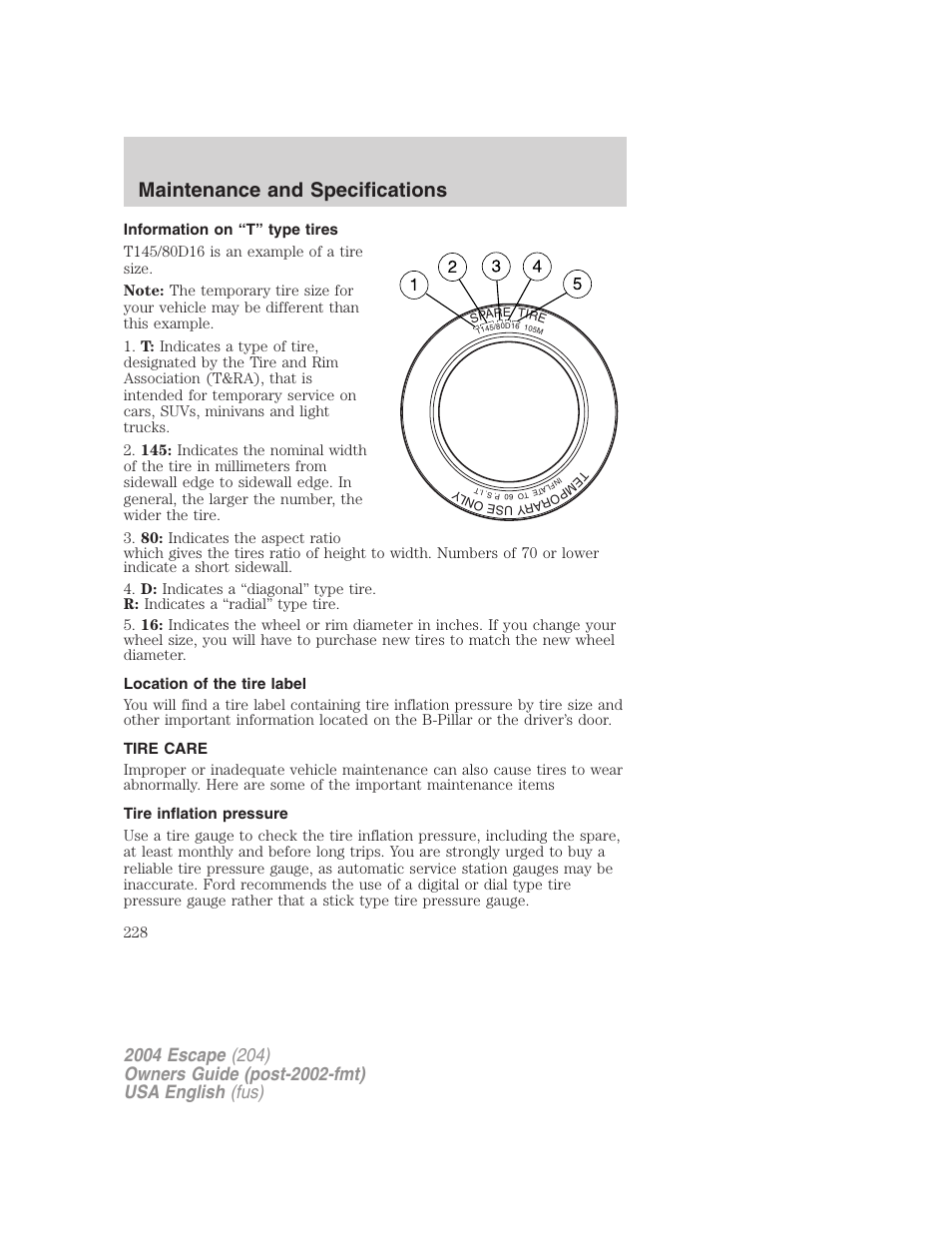 Maintenance and specifications | FORD 2004 Escape v.2 User Manual | Page 228 / 256