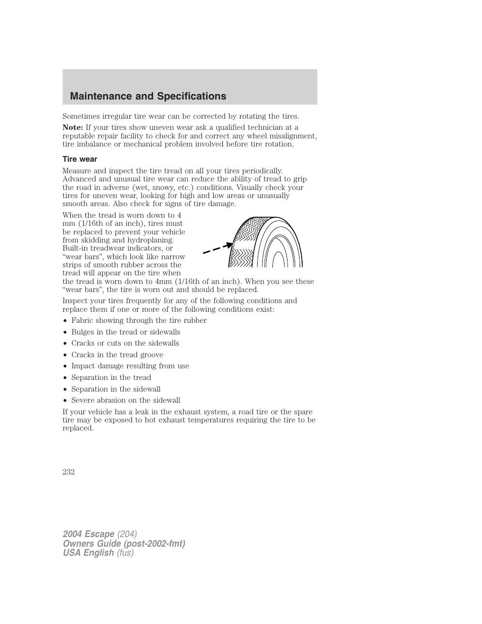 Maintenance and specifications | FORD 2004 Escape v.2 User Manual | Page 232 / 256