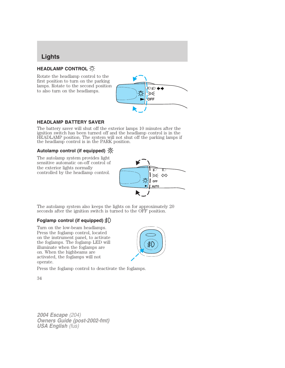 Lights | FORD 2004 Escape v.2 User Manual | Page 34 / 256