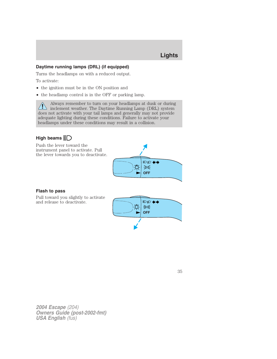 Lights | FORD 2004 Escape v.2 User Manual | Page 35 / 256