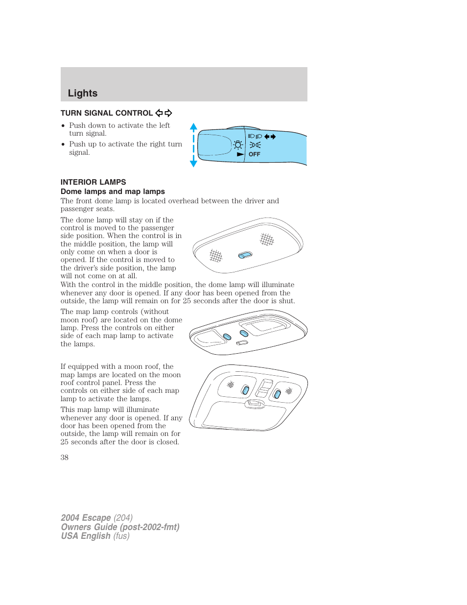 Lights | FORD 2004 Escape v.2 User Manual | Page 38 / 256