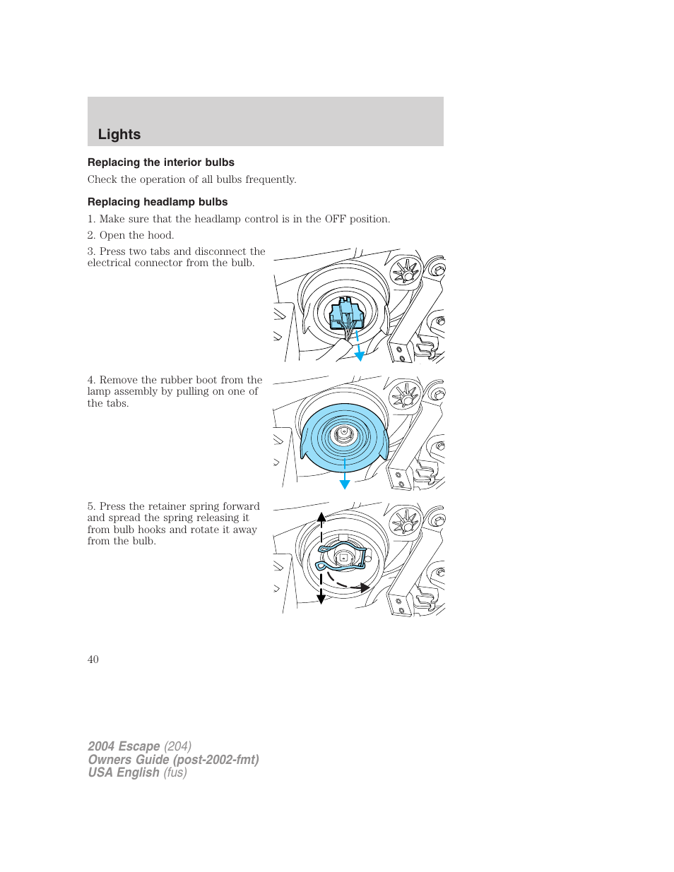 Lights | FORD 2004 Escape v.2 User Manual | Page 40 / 256