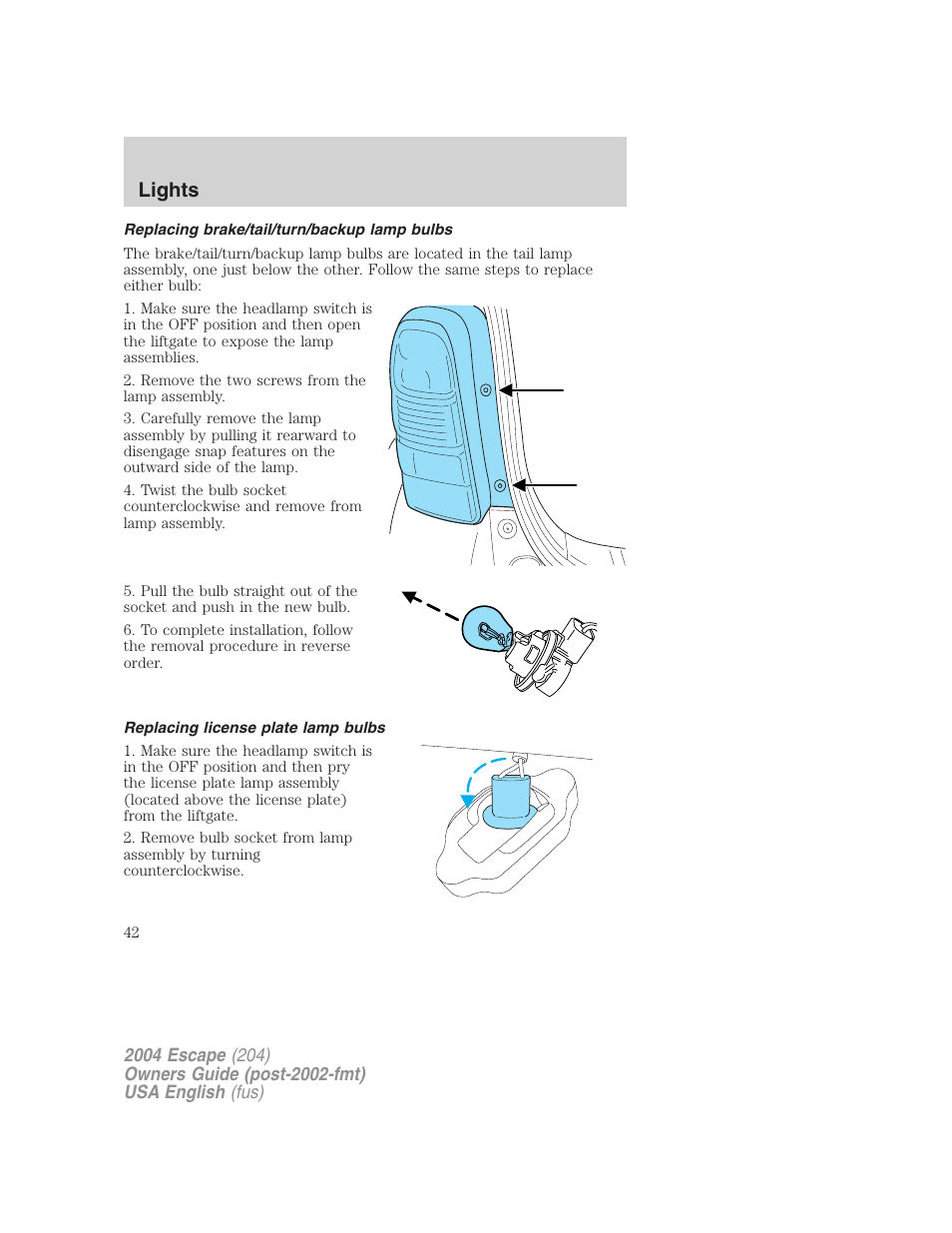 Lights | FORD 2004 Escape v.2 User Manual | Page 42 / 256