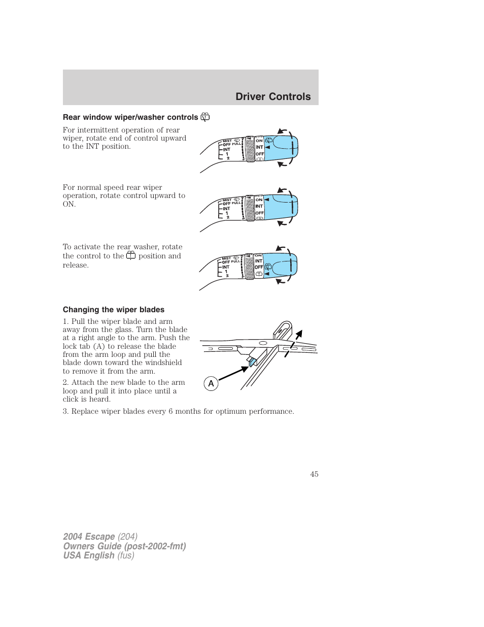 Driver controls | FORD 2004 Escape v.2 User Manual | Page 45 / 256