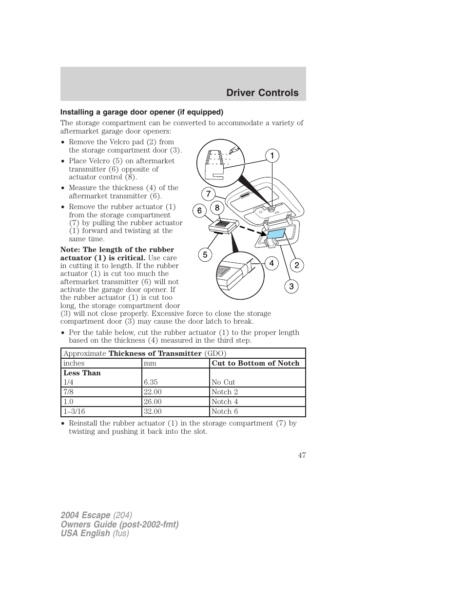 Driver controls | FORD 2004 Escape v.2 User Manual | Page 47 / 256