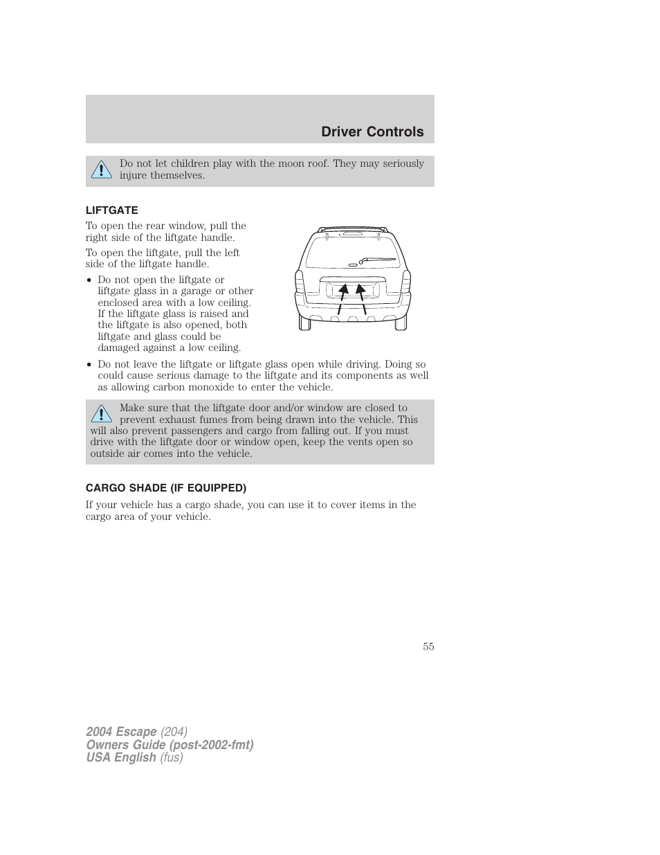 Driver controls | FORD 2004 Escape v.2 User Manual | Page 55 / 256