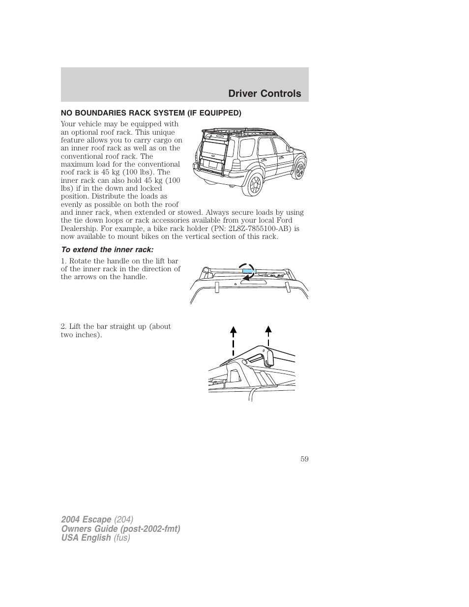 Driver controls | FORD 2004 Escape v.2 User Manual | Page 59 / 256