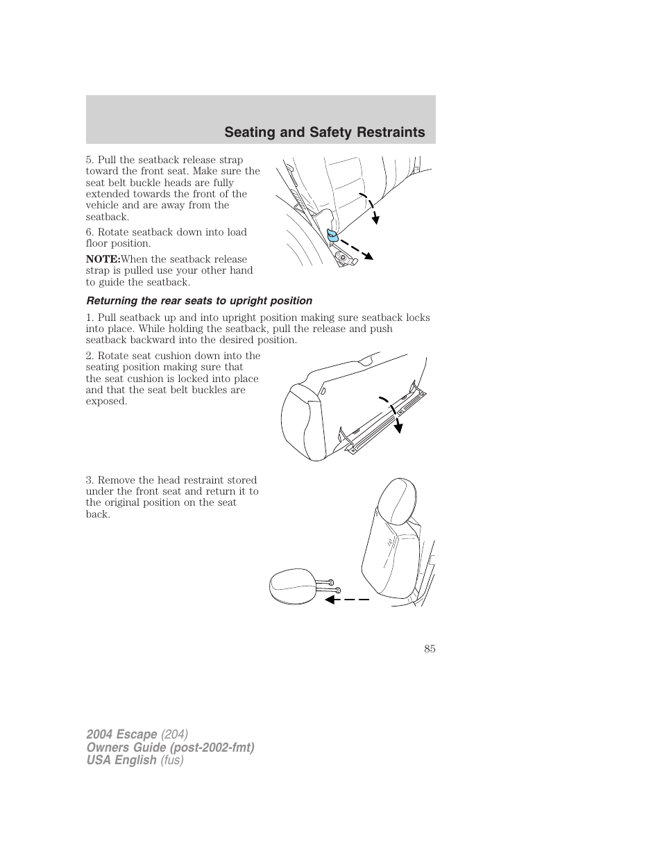 Seating and safety restraints | FORD 2004 Escape v.2 User Manual | Page 85 / 256