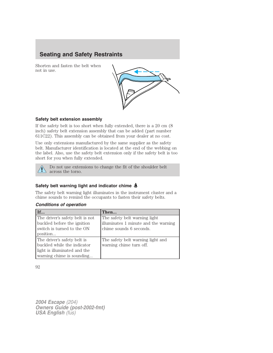 Seating and safety restraints | FORD 2004 Escape v.2 User Manual | Page 92 / 256