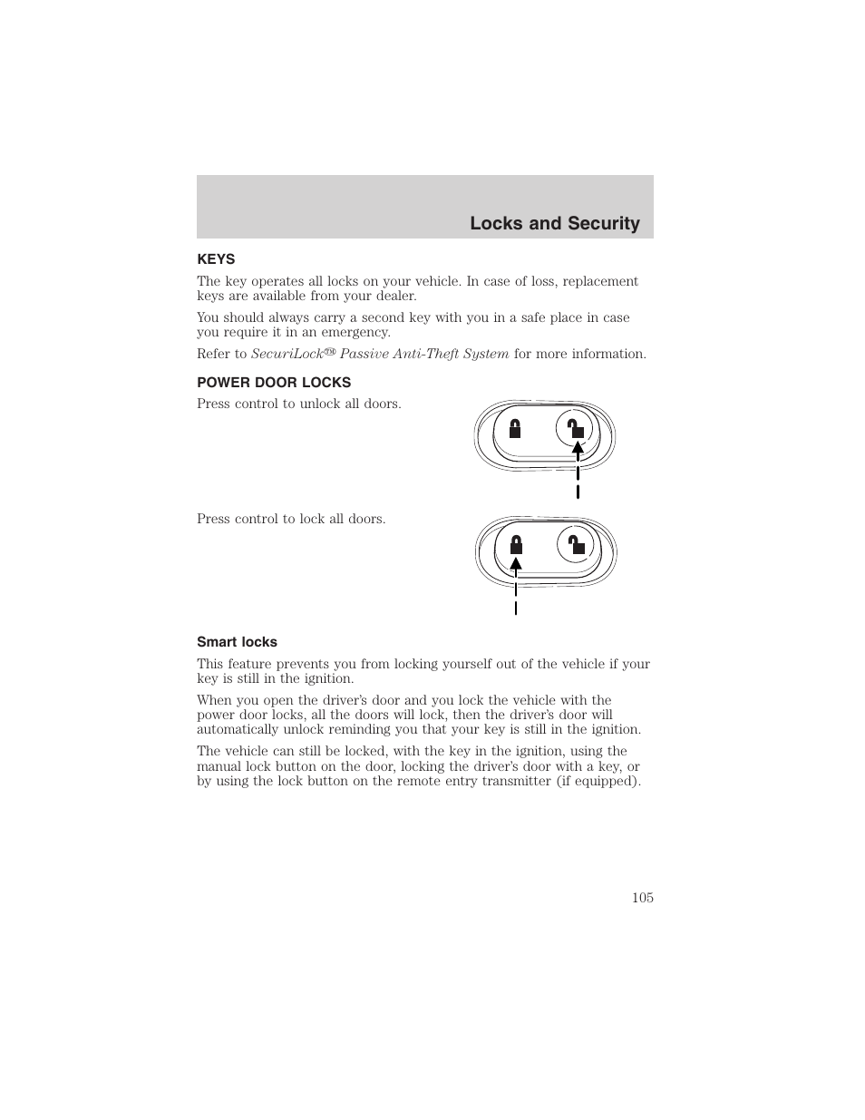 Locks and security | FORD 2004 Excursion v.1 User Manual | Page 105 / 272