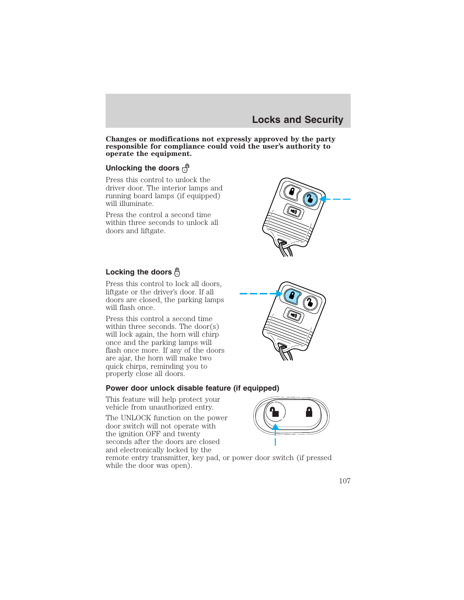 Locks and security | FORD 2004 Excursion v.1 User Manual | Page 107 / 272