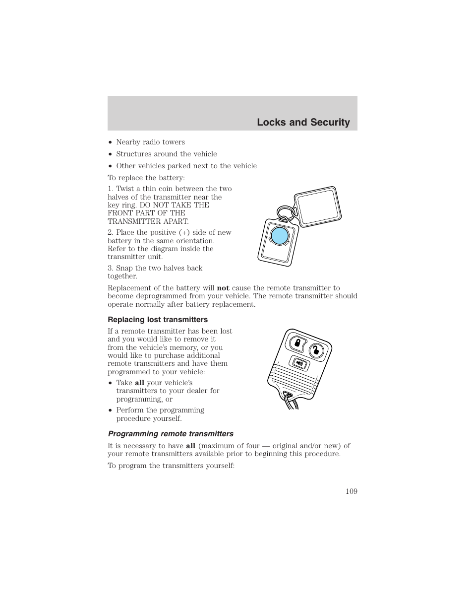 Locks and security | FORD 2004 Excursion v.1 User Manual | Page 109 / 272