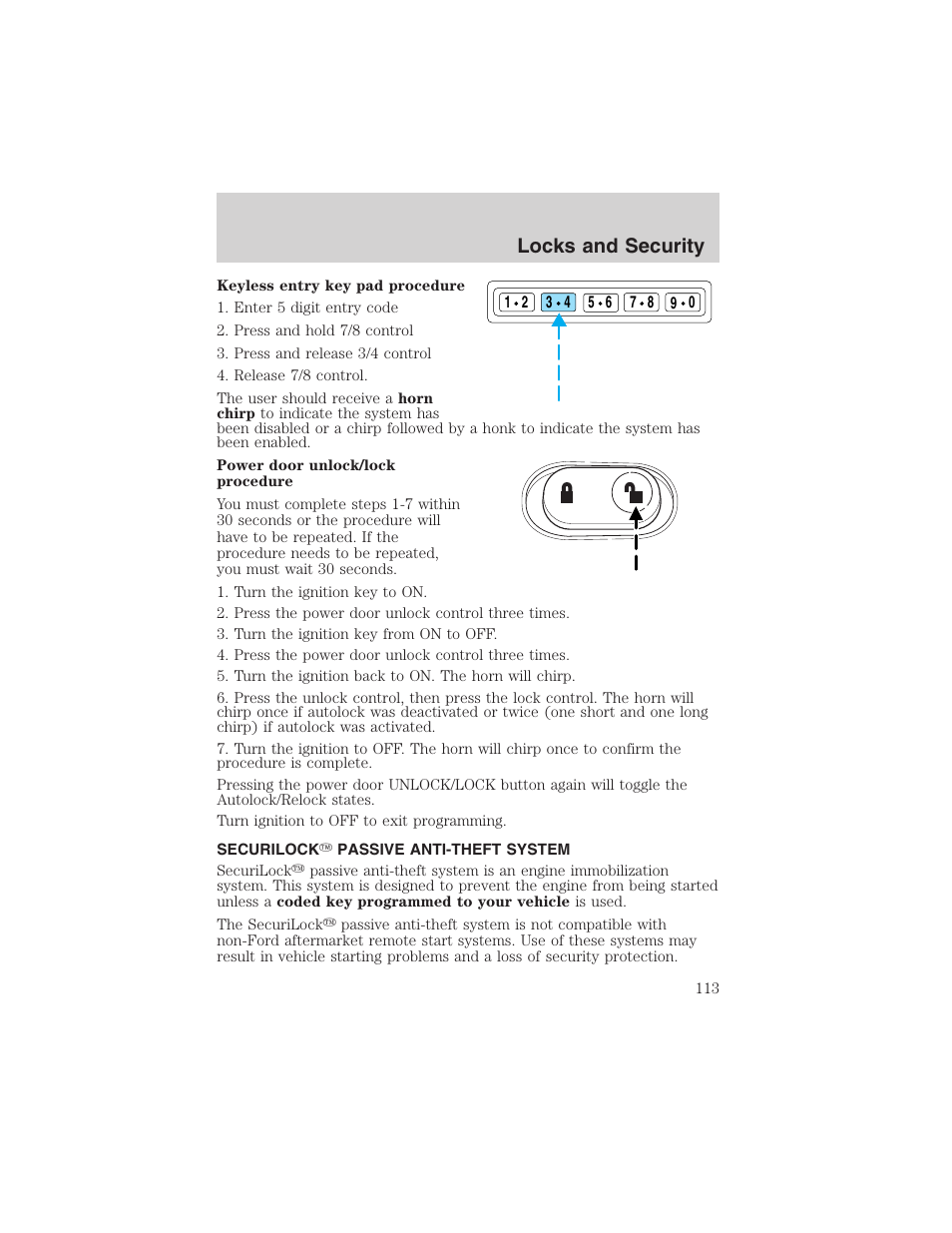 Locks and security | FORD 2004 Excursion v.1 User Manual | Page 113 / 272