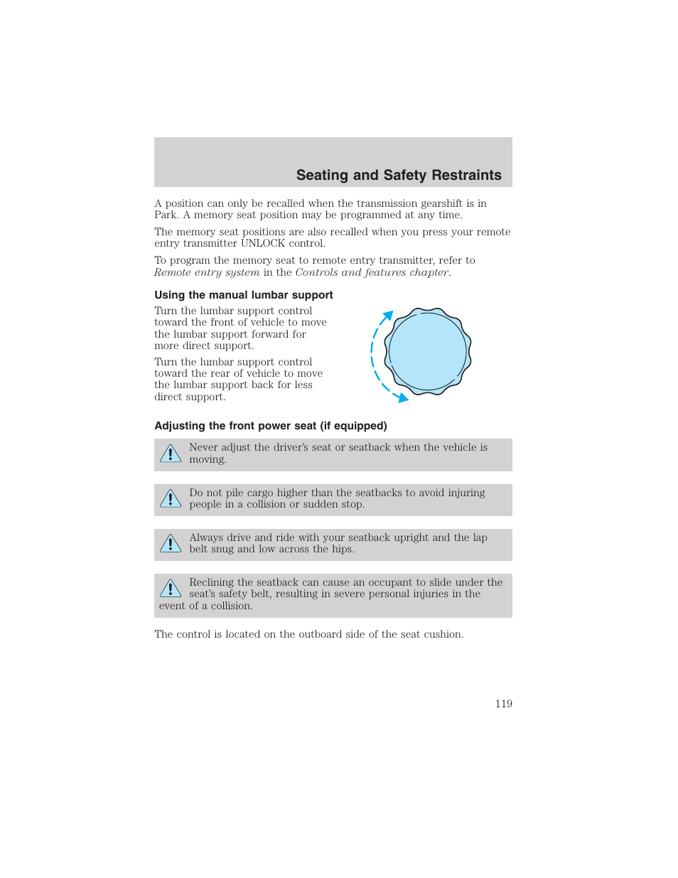 Seating and safety restraints | FORD 2004 Excursion v.1 User Manual | Page 119 / 272