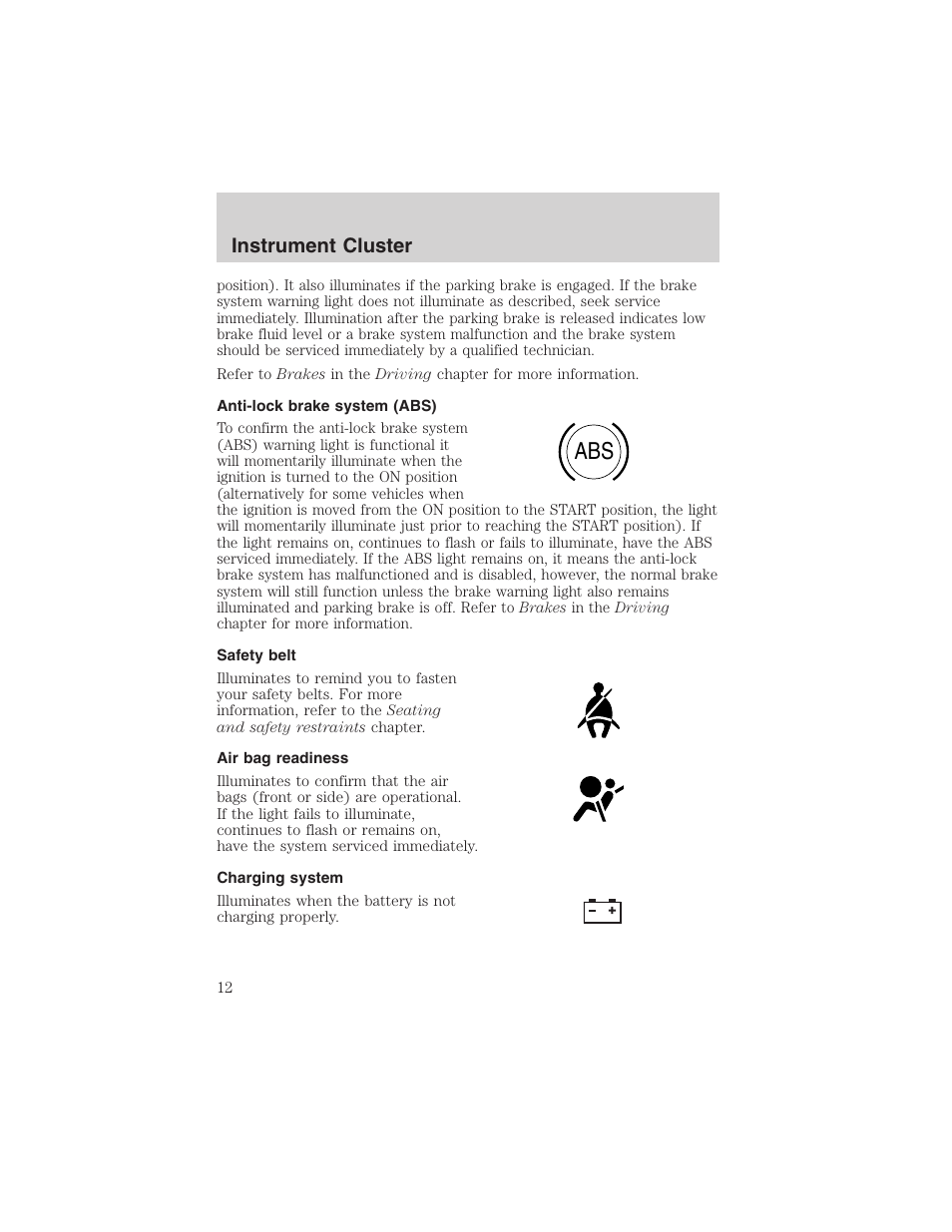 Instrument cluster | FORD 2004 Excursion v.1 User Manual | Page 12 / 272