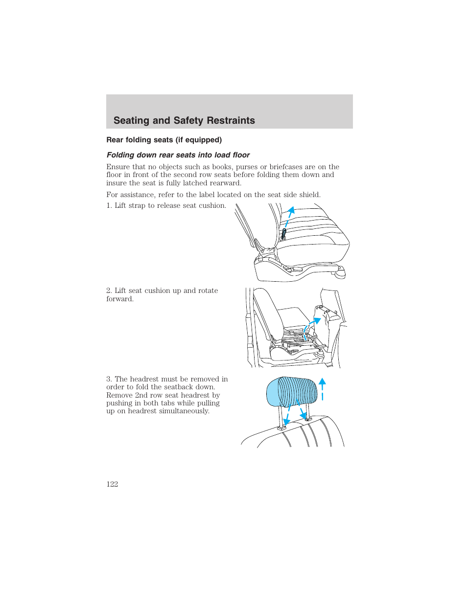 Seating and safety restraints | FORD 2004 Excursion v.1 User Manual | Page 122 / 272
