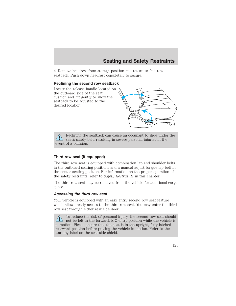 Seating and safety restraints | FORD 2004 Excursion v.1 User Manual | Page 125 / 272