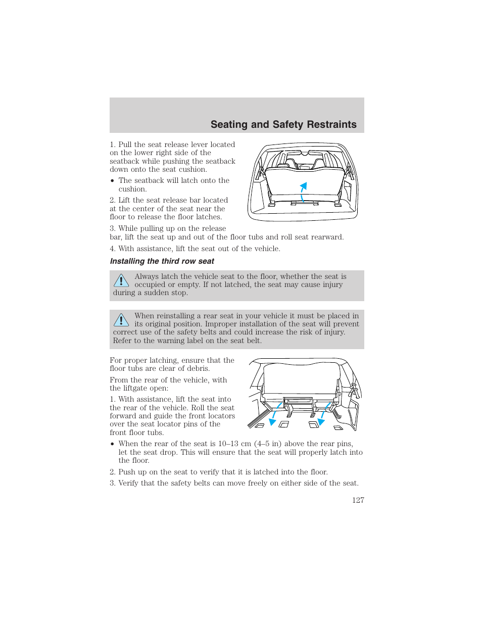 Seating and safety restraints | FORD 2004 Excursion v.1 User Manual | Page 127 / 272