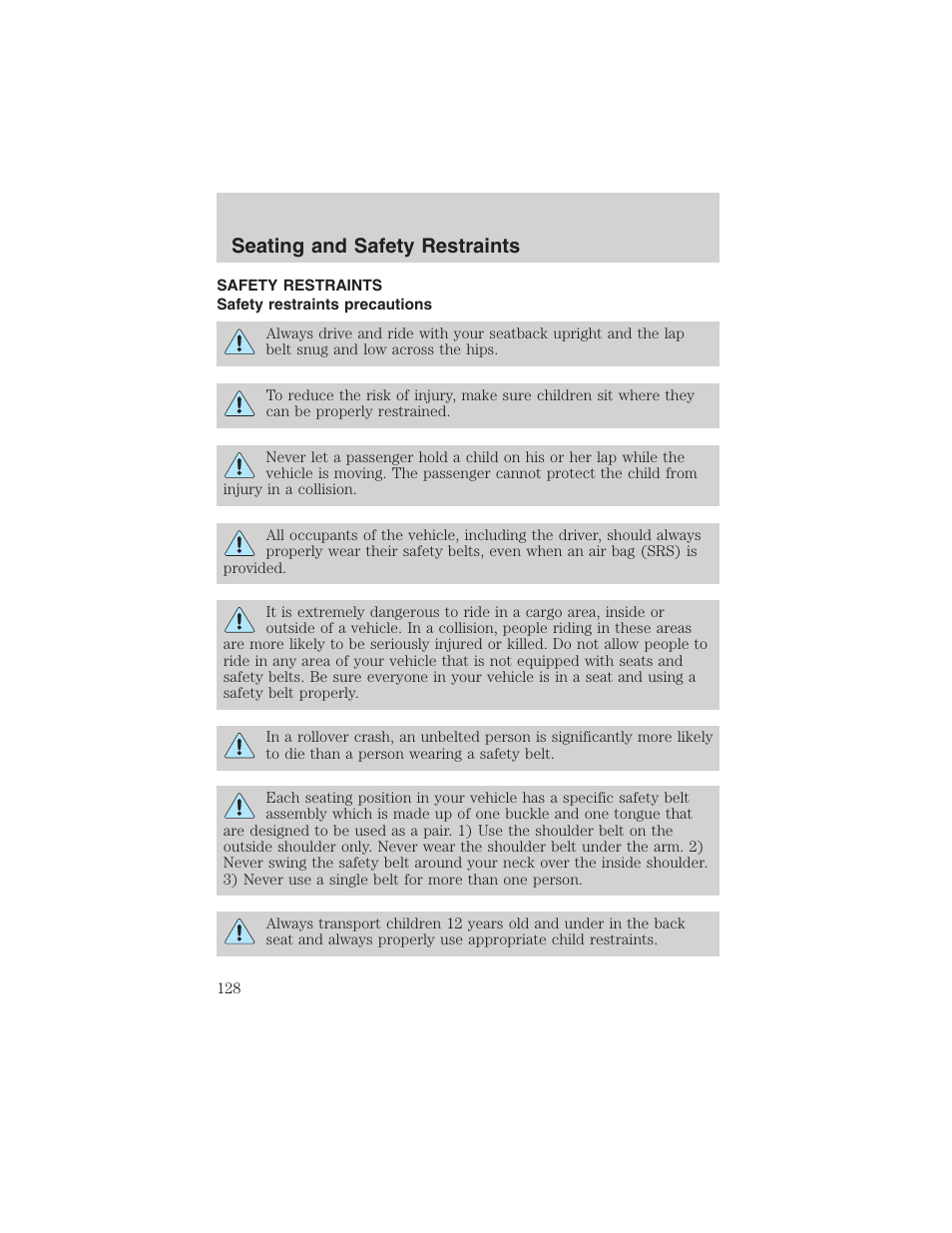 Seating and safety restraints | FORD 2004 Excursion v.1 User Manual | Page 128 / 272