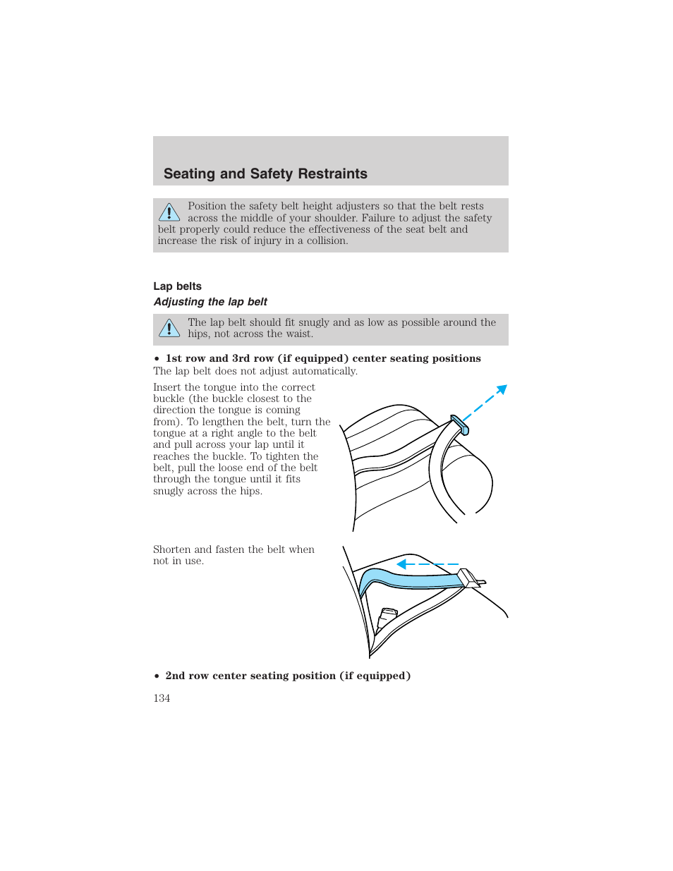 Seating and safety restraints | FORD 2004 Excursion v.1 User Manual | Page 134 / 272