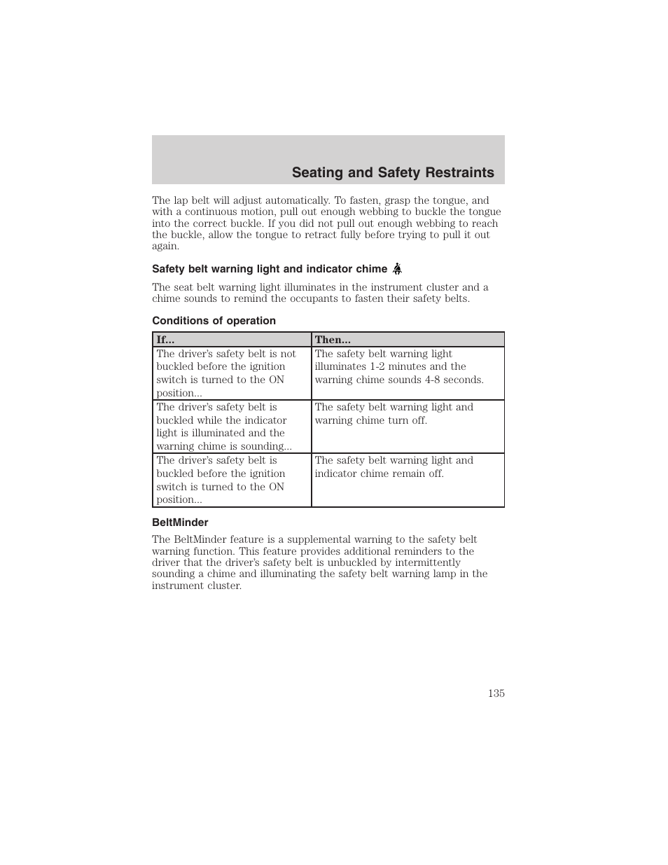 Seating and safety restraints | FORD 2004 Excursion v.1 User Manual | Page 135 / 272