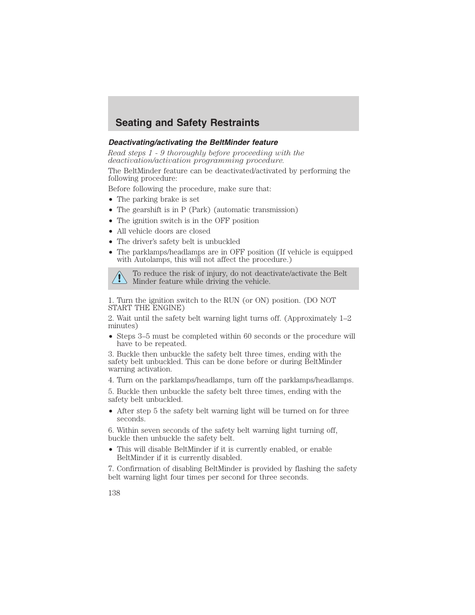 Seating and safety restraints | FORD 2004 Excursion v.1 User Manual | Page 138 / 272