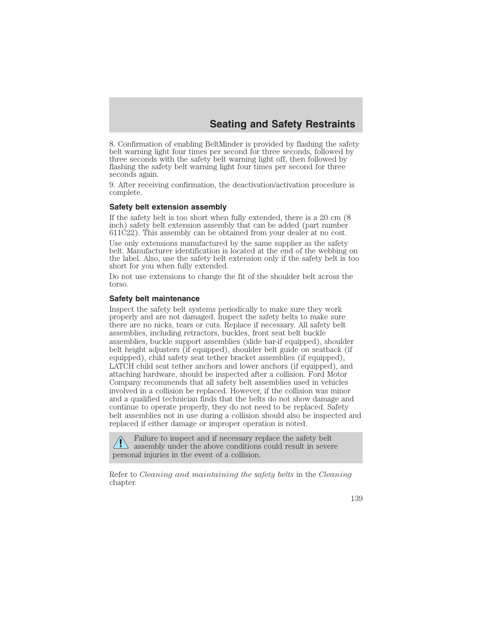 Seating and safety restraints | FORD 2004 Excursion v.1 User Manual | Page 139 / 272