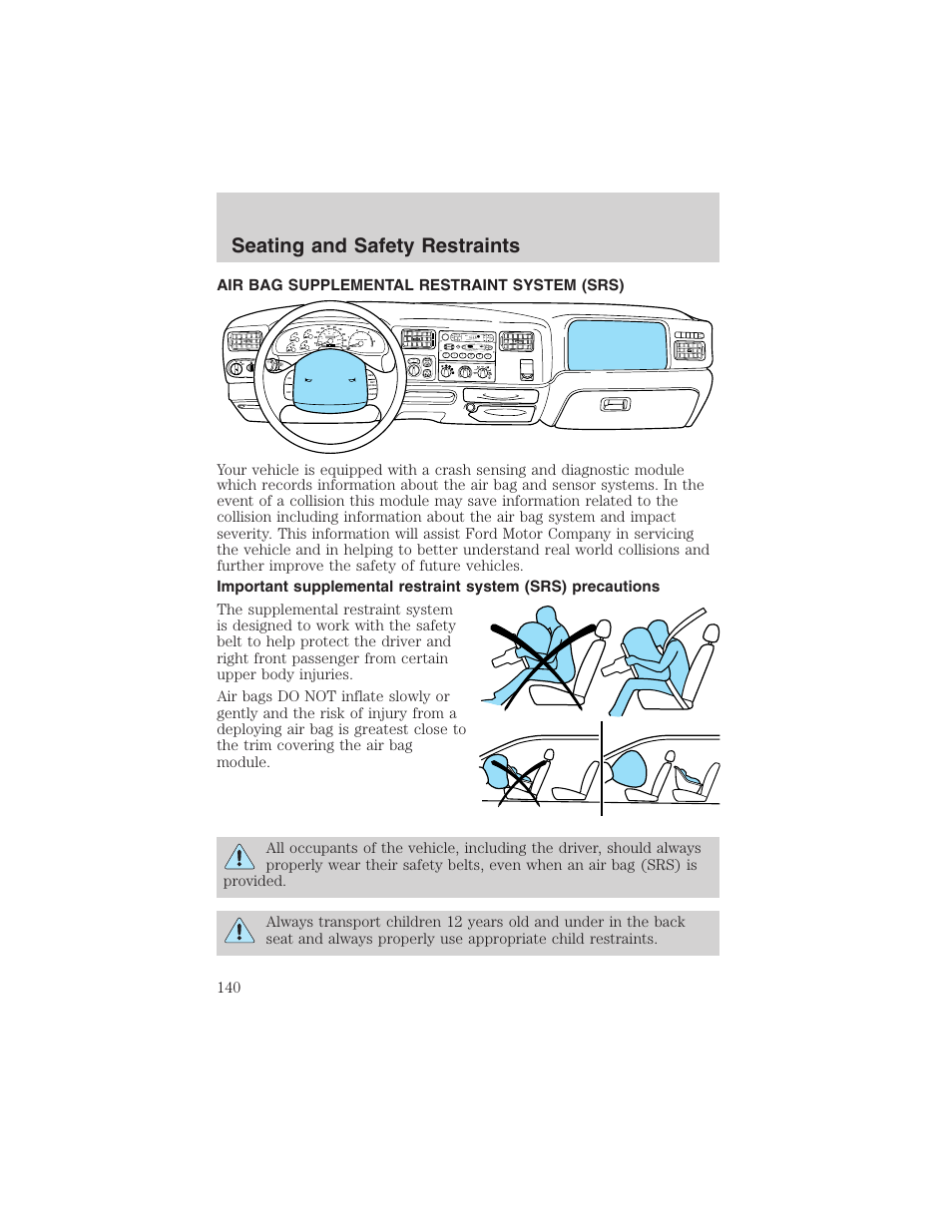 Seating and safety restraints, Dolby b nr, A/c max a/c off | FORD 2004 Excursion v.1 User Manual | Page 140 / 272