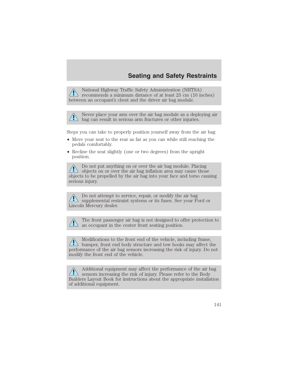 Seating and safety restraints | FORD 2004 Excursion v.1 User Manual | Page 141 / 272