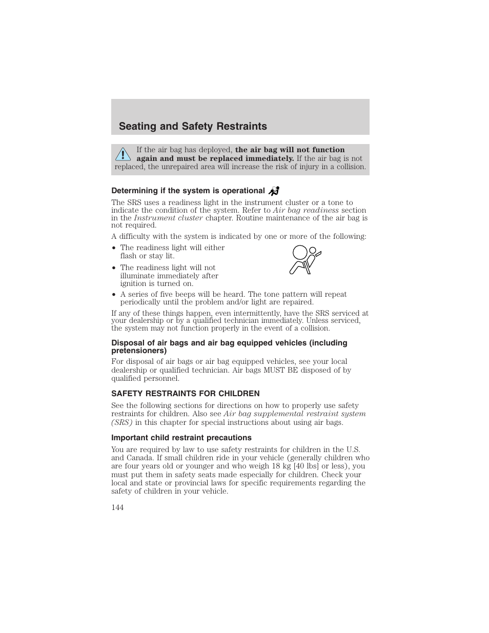 Seating and safety restraints | FORD 2004 Excursion v.1 User Manual | Page 144 / 272