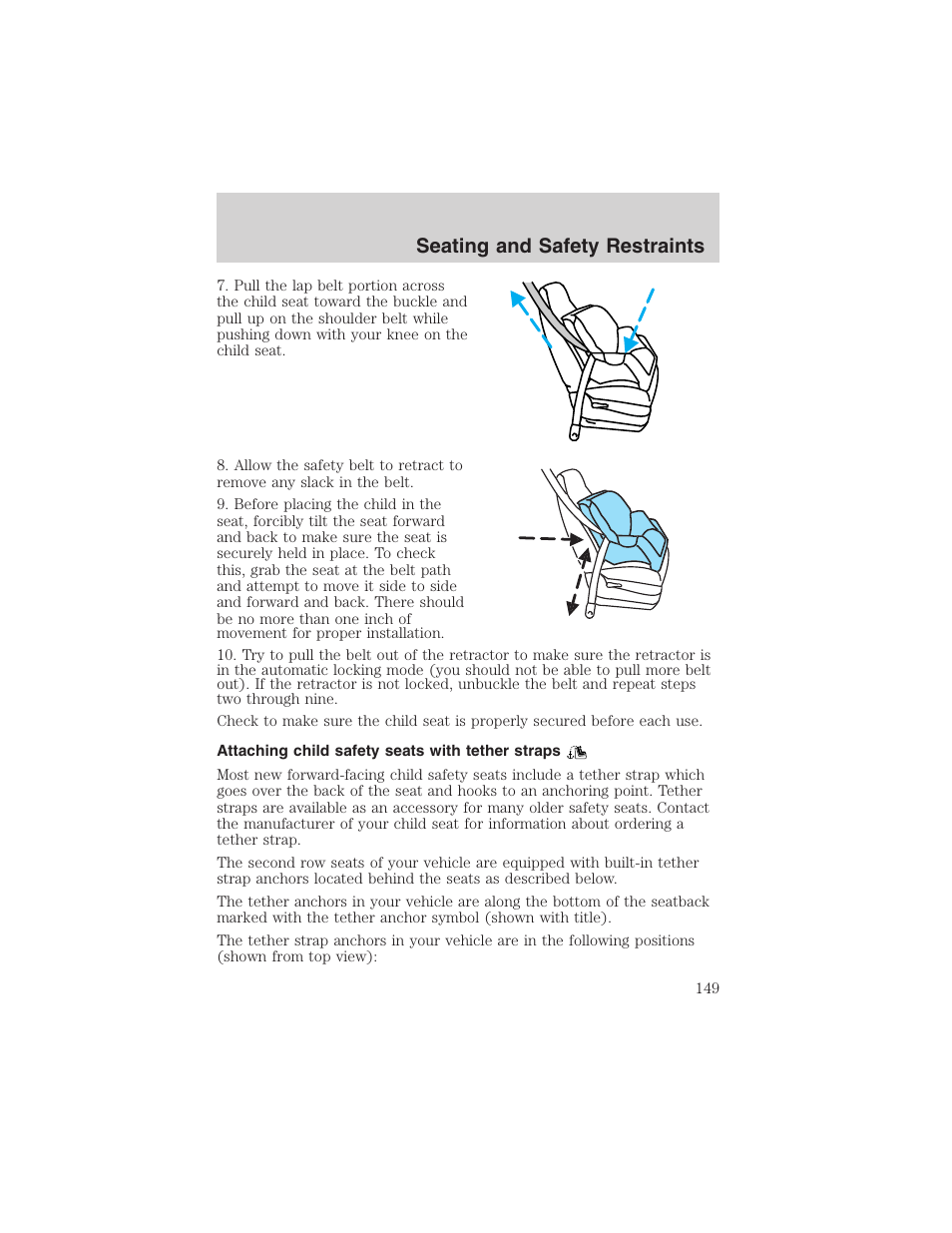Seating and safety restraints | FORD 2004 Excursion v.1 User Manual | Page 149 / 272
