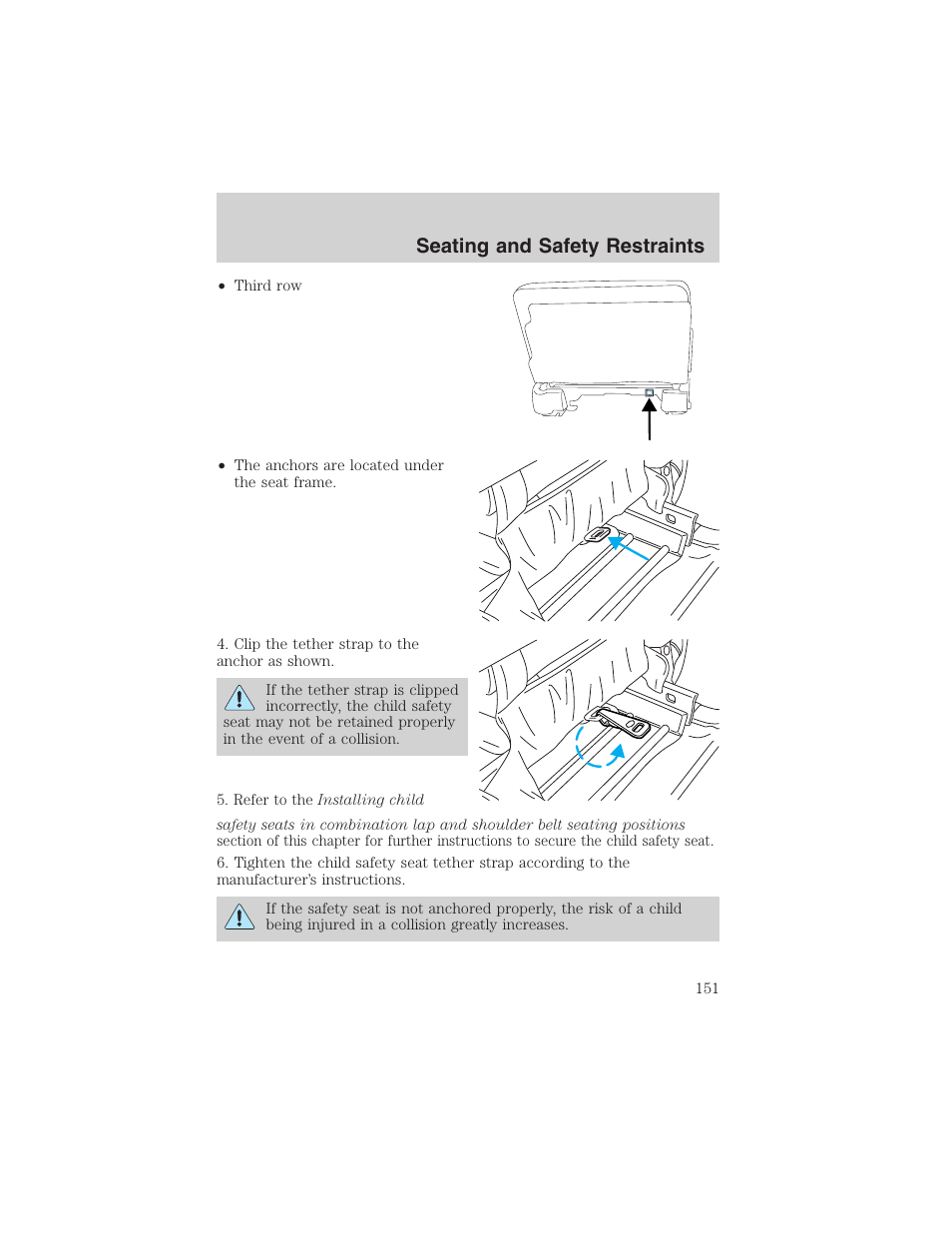 Seating and safety restraints | FORD 2004 Excursion v.1 User Manual | Page 151 / 272