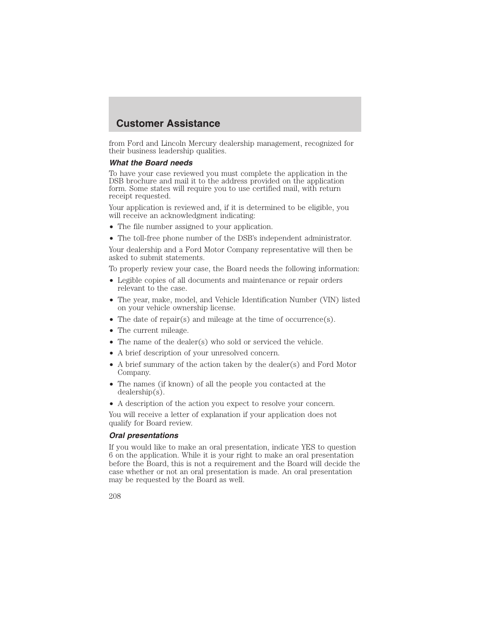 Customer assistance | FORD 2004 Excursion v.1 User Manual | Page 208 / 272