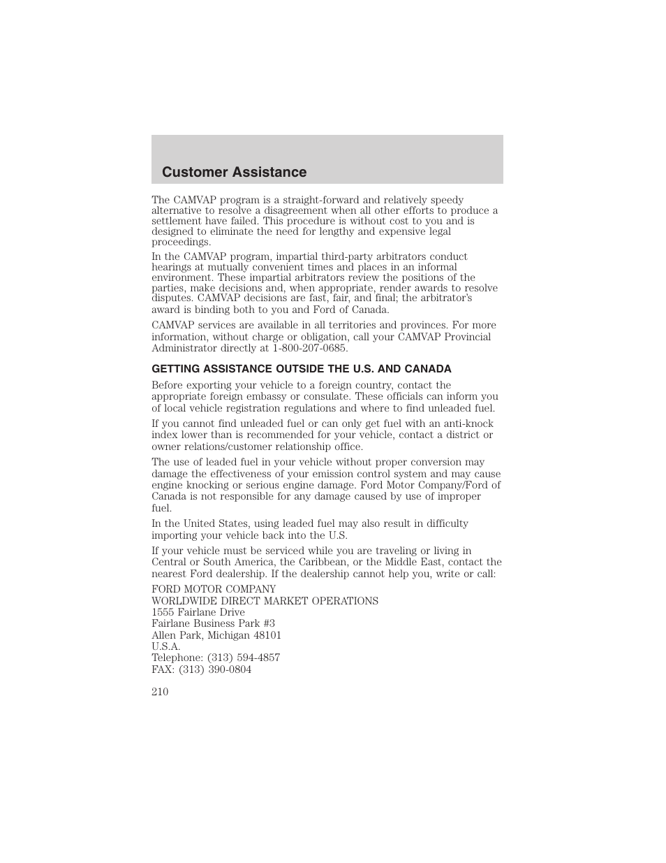 Customer assistance | FORD 2004 Excursion v.1 User Manual | Page 210 / 272