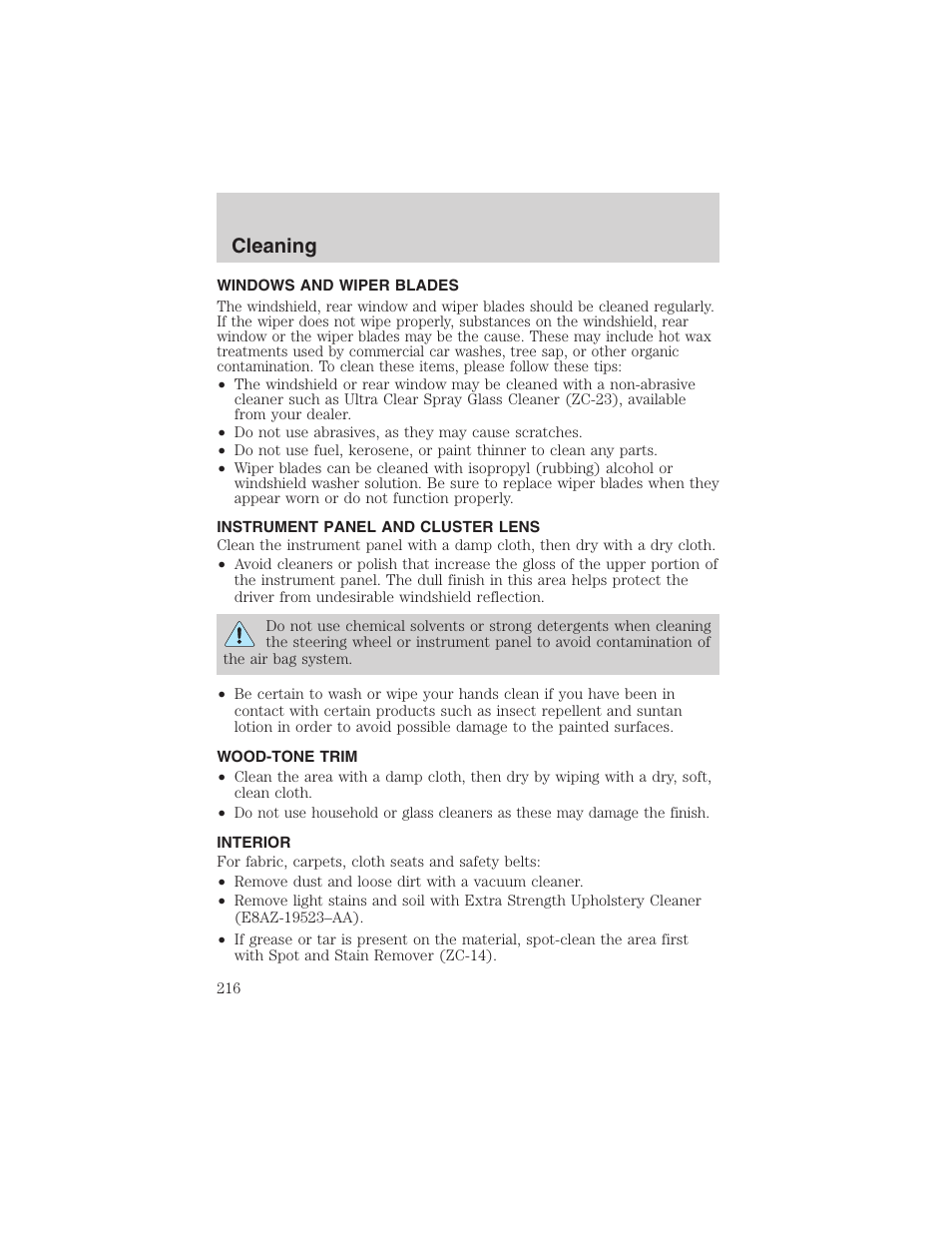 Cleaning | FORD 2004 Excursion v.1 User Manual | Page 216 / 272