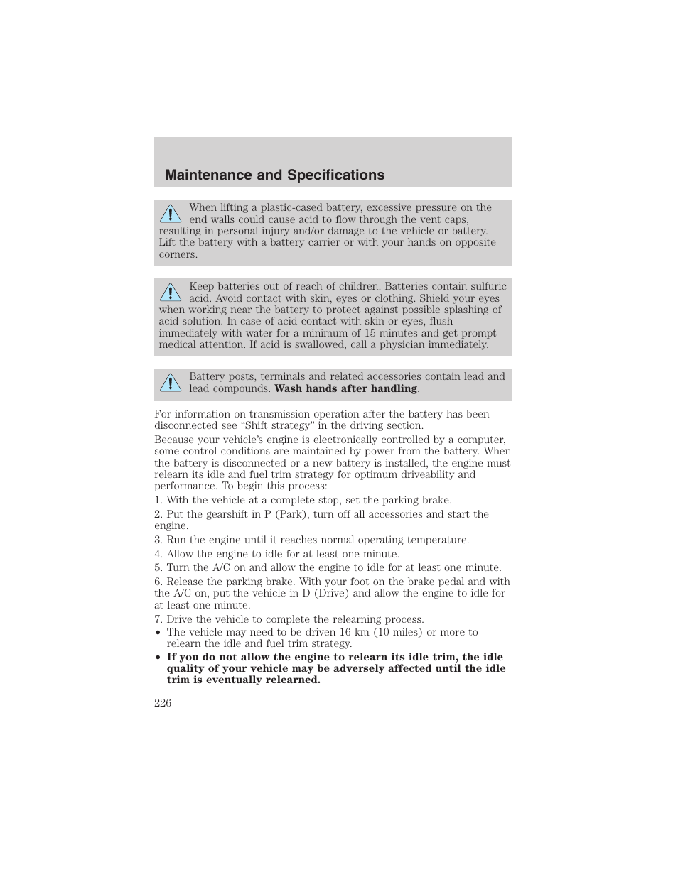 Maintenance and specifications | FORD 2004 Excursion v.1 User Manual | Page 226 / 272