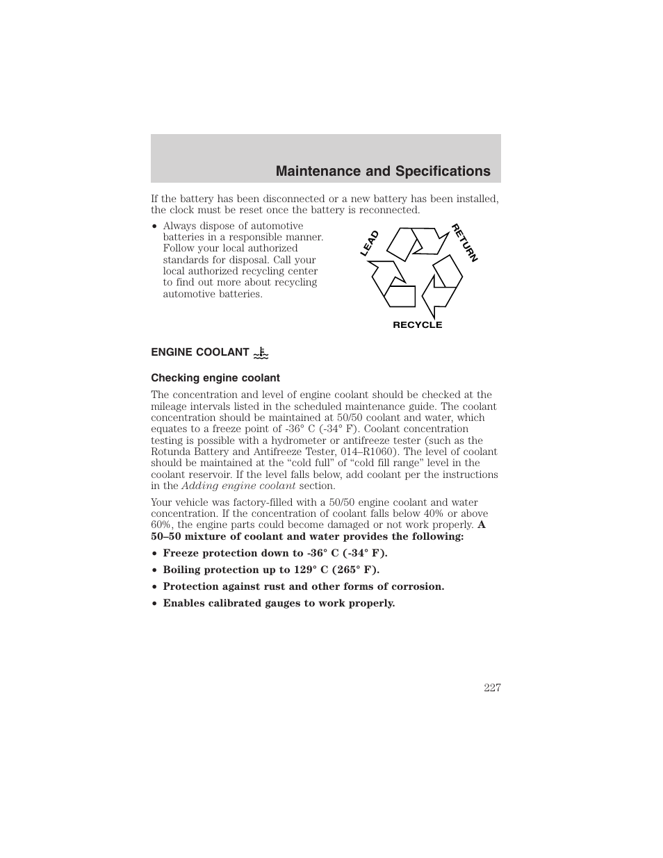 Maintenance and specifications | FORD 2004 Excursion v.1 User Manual | Page 227 / 272