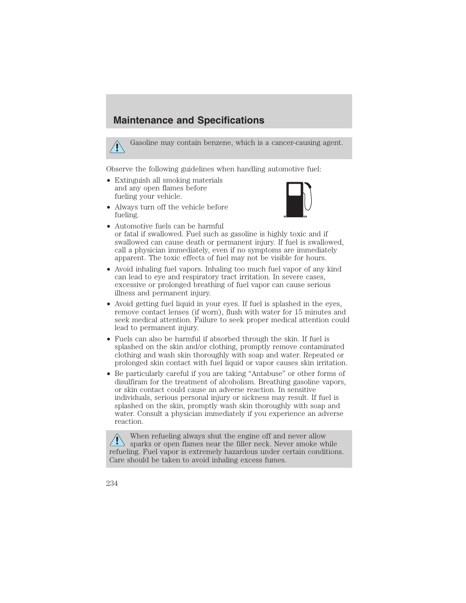 Maintenance and specifications | FORD 2004 Excursion v.1 User Manual | Page 234 / 272