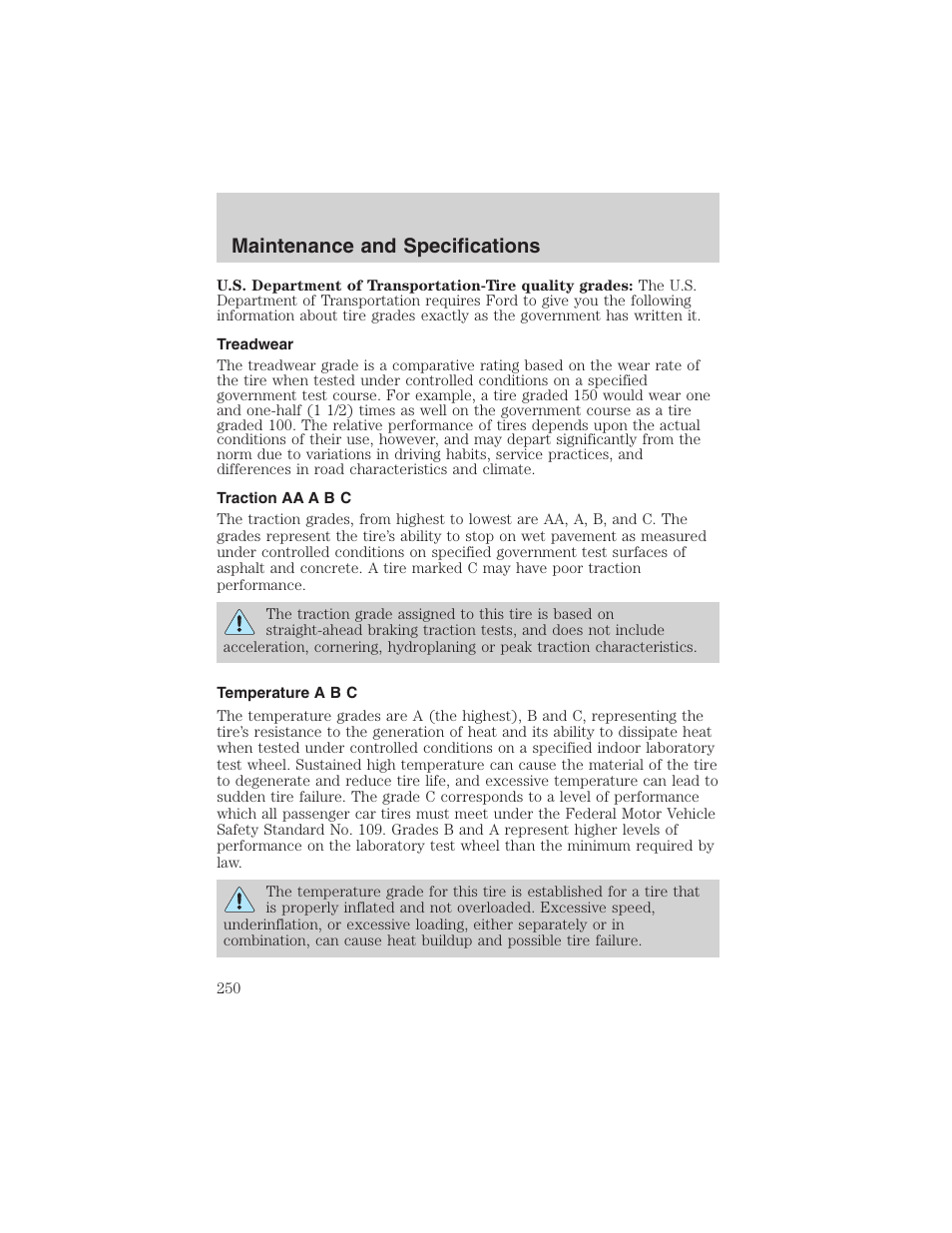 Maintenance and specifications | FORD 2004 Excursion v.1 User Manual | Page 250 / 272