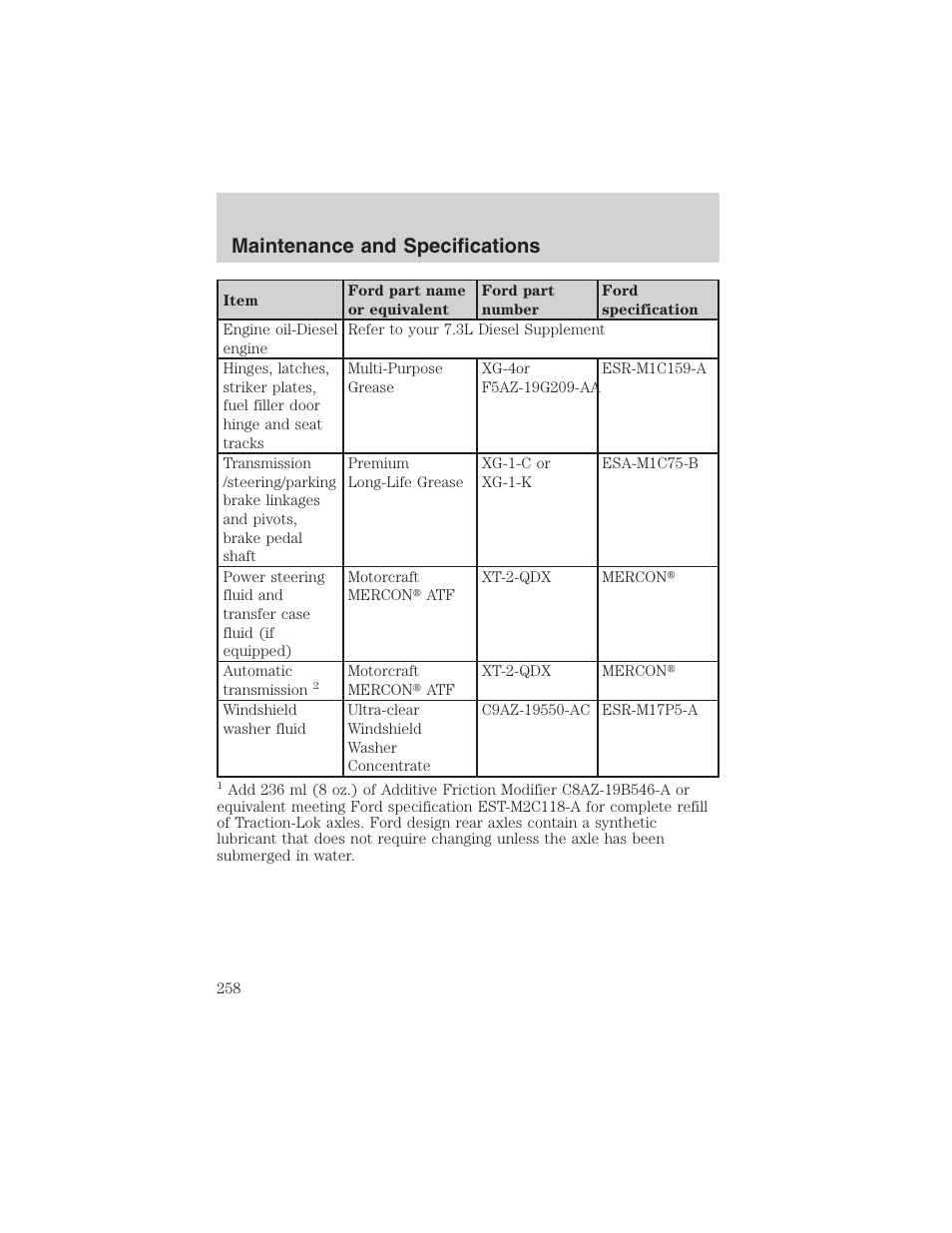 Maintenance and specifications | FORD 2004 Excursion v.1 User Manual | Page 258 / 272