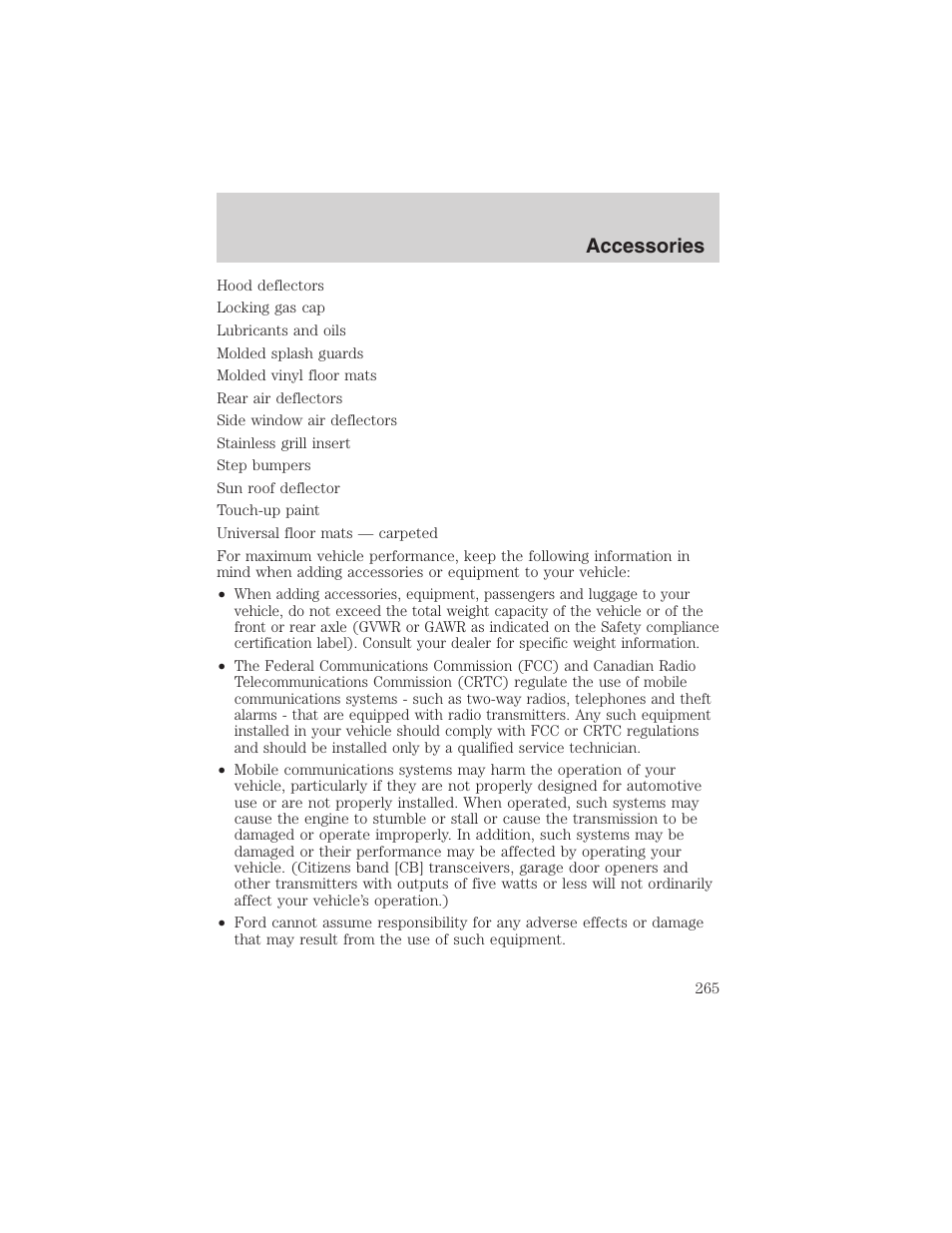 Accessories | FORD 2004 Excursion v.1 User Manual | Page 265 / 272