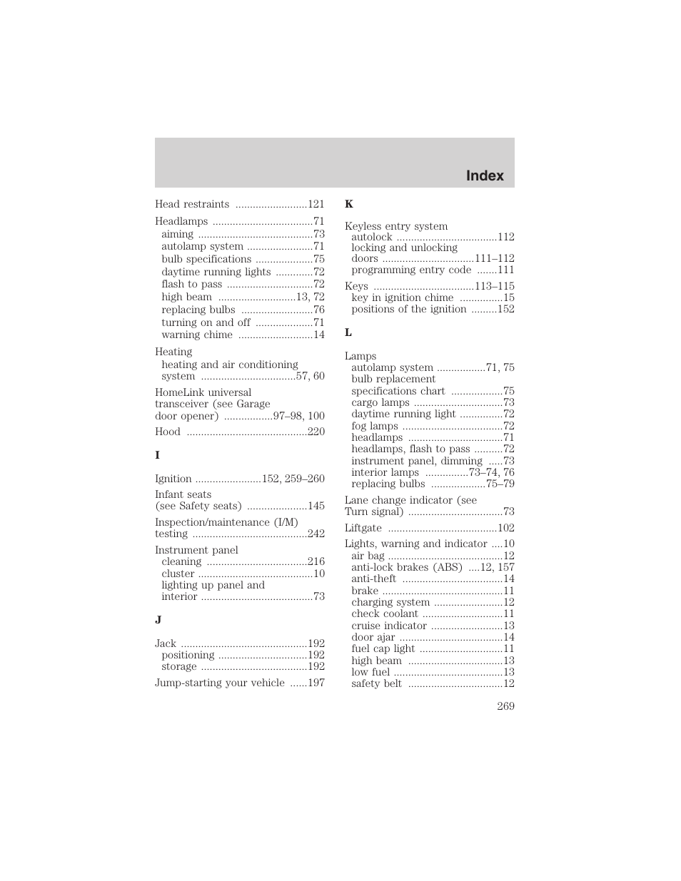 Index | FORD 2004 Excursion v.1 User Manual | Page 269 / 272