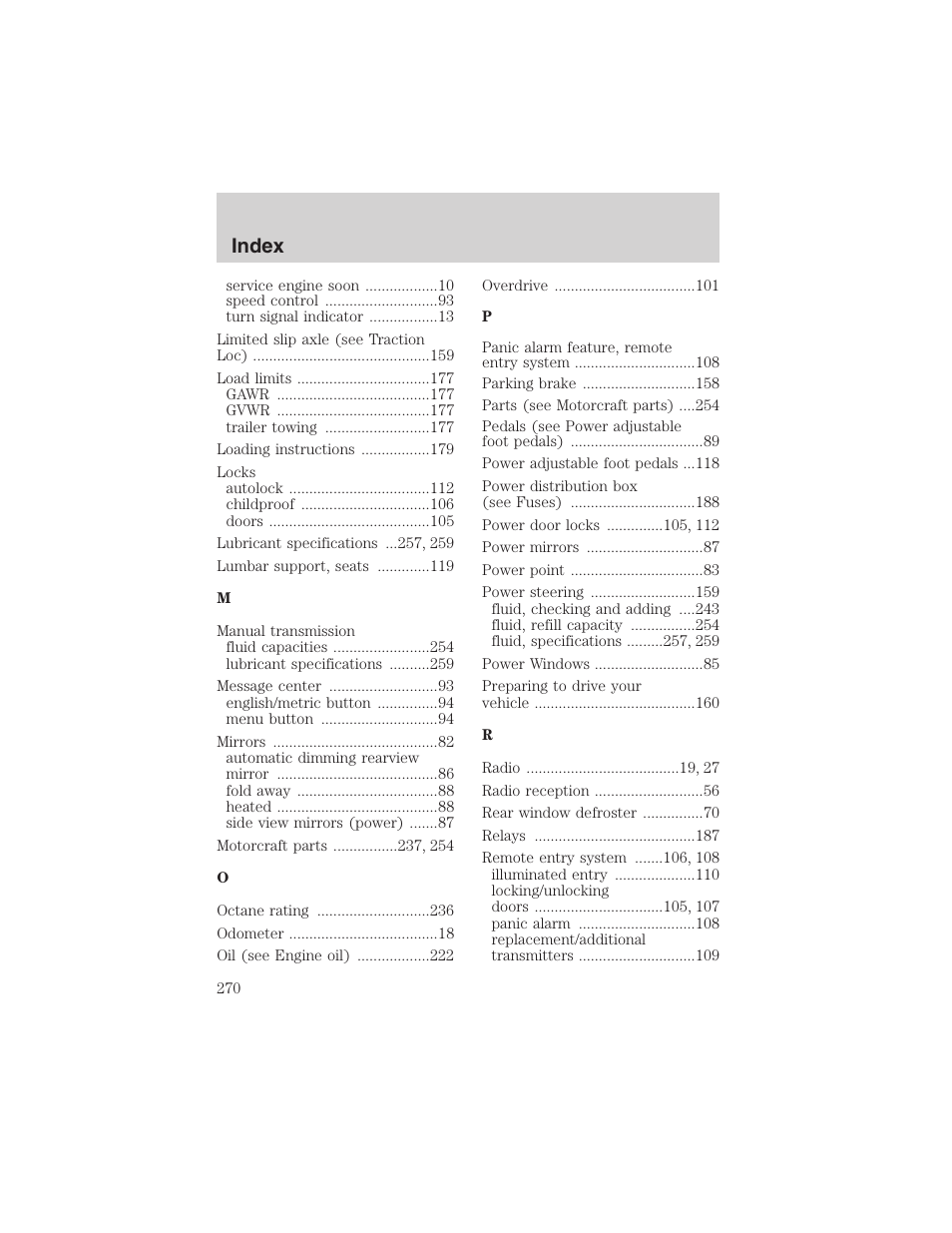 Index | FORD 2004 Excursion v.1 User Manual | Page 270 / 272