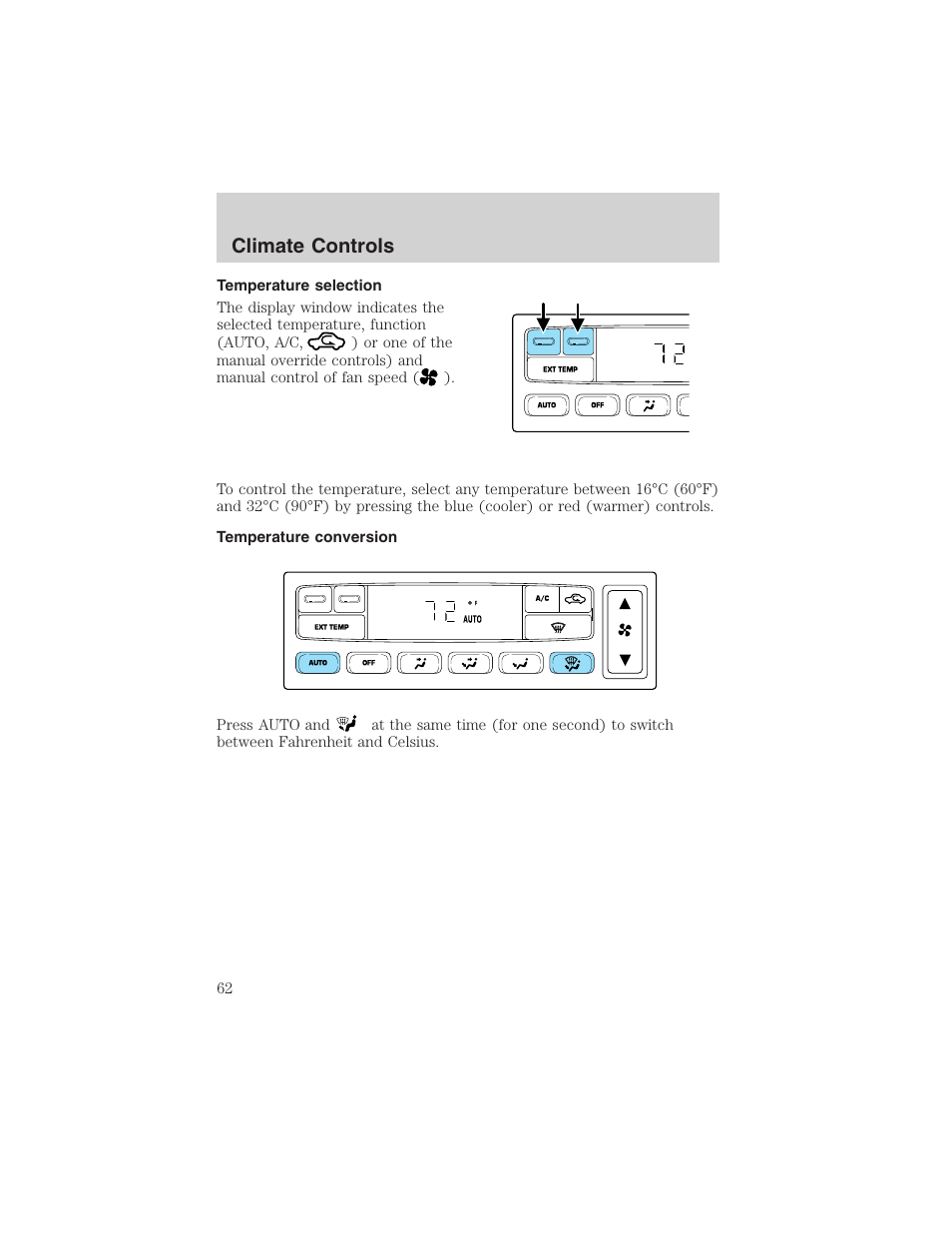 Climate controls | FORD 2004 Excursion v.1 User Manual | Page 62 / 272