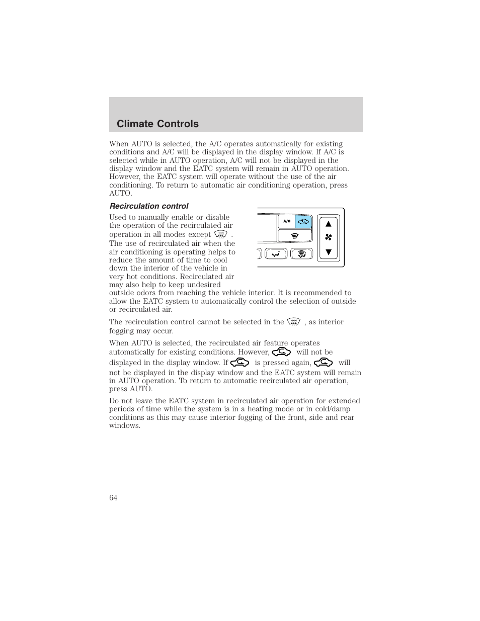 Climate controls | FORD 2004 Excursion v.1 User Manual | Page 64 / 272