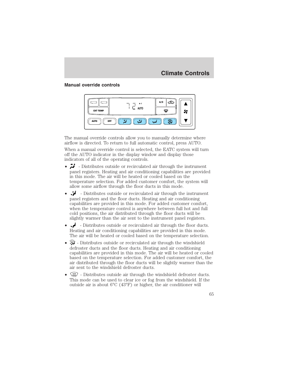 Climate controls | FORD 2004 Excursion v.1 User Manual | Page 65 / 272