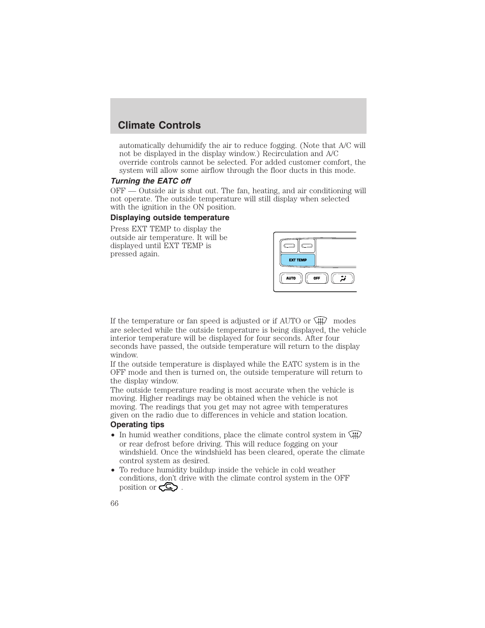 Climate controls | FORD 2004 Excursion v.1 User Manual | Page 66 / 272