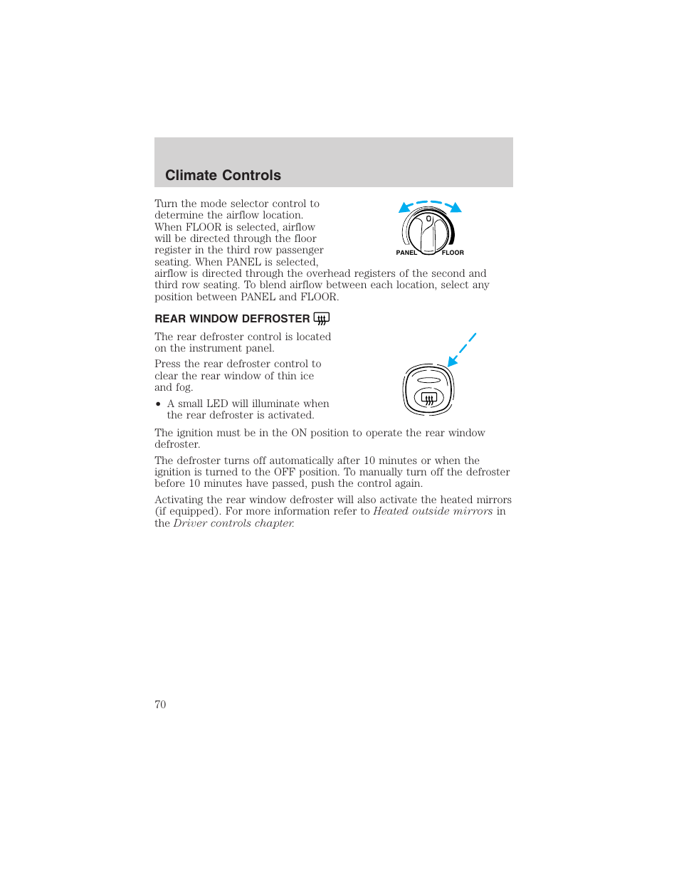 Climate controls | FORD 2004 Excursion v.1 User Manual | Page 70 / 272