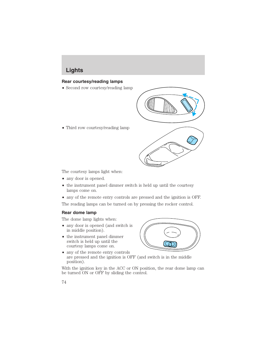 Lights | FORD 2004 Excursion v.1 User Manual | Page 74 / 272