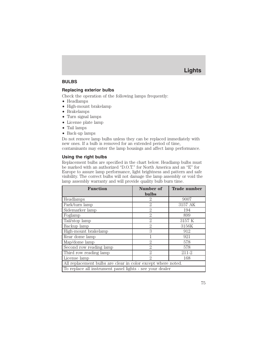 Lights | FORD 2004 Excursion v.1 User Manual | Page 75 / 272